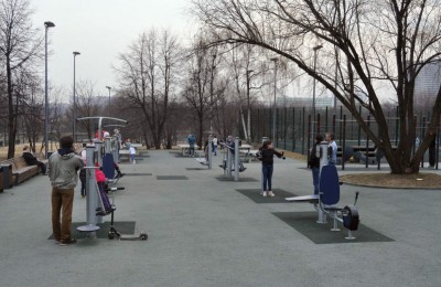 На фото площадка для уличных занятий спортом в парке "Садовники"